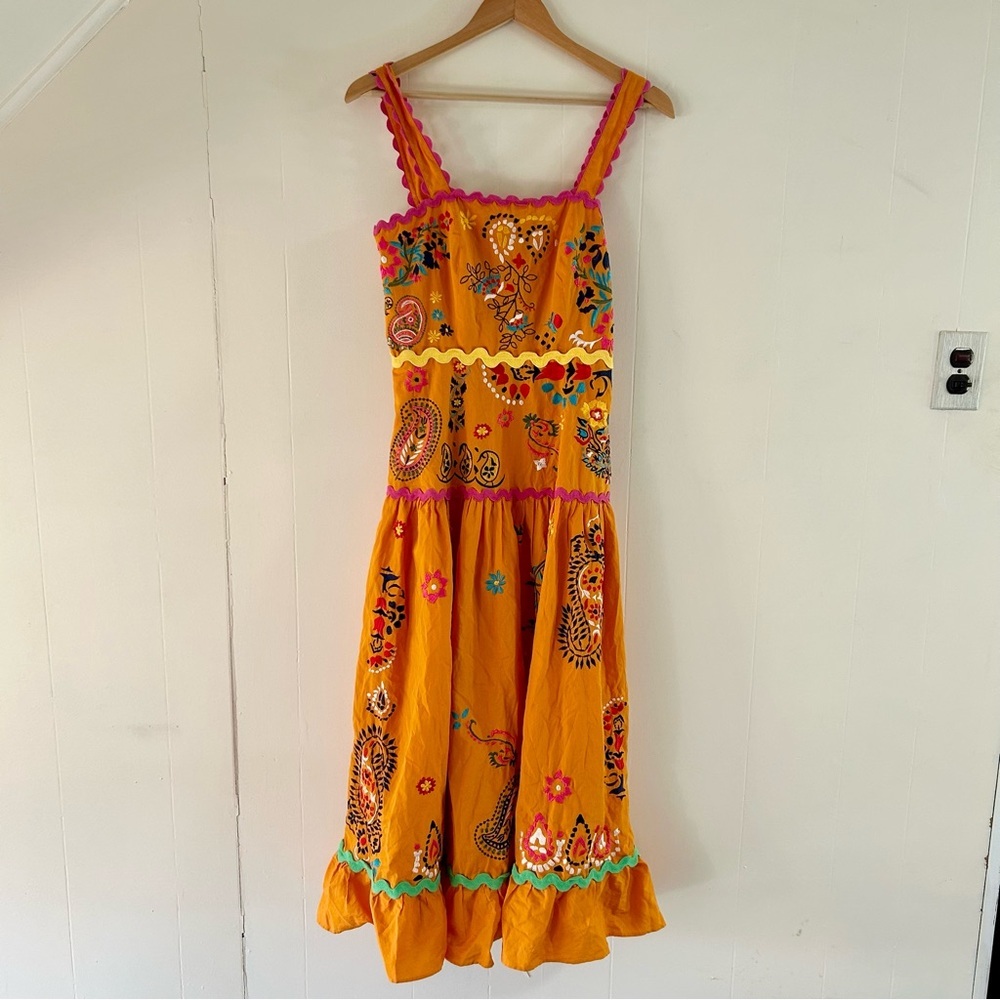 Maeve Sunset Embroidered Midi Dress in Orange sz 2 - Picture 3 of 5